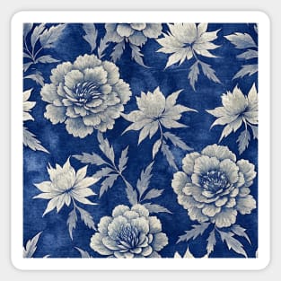 Indigo blue peony pattern Sticker